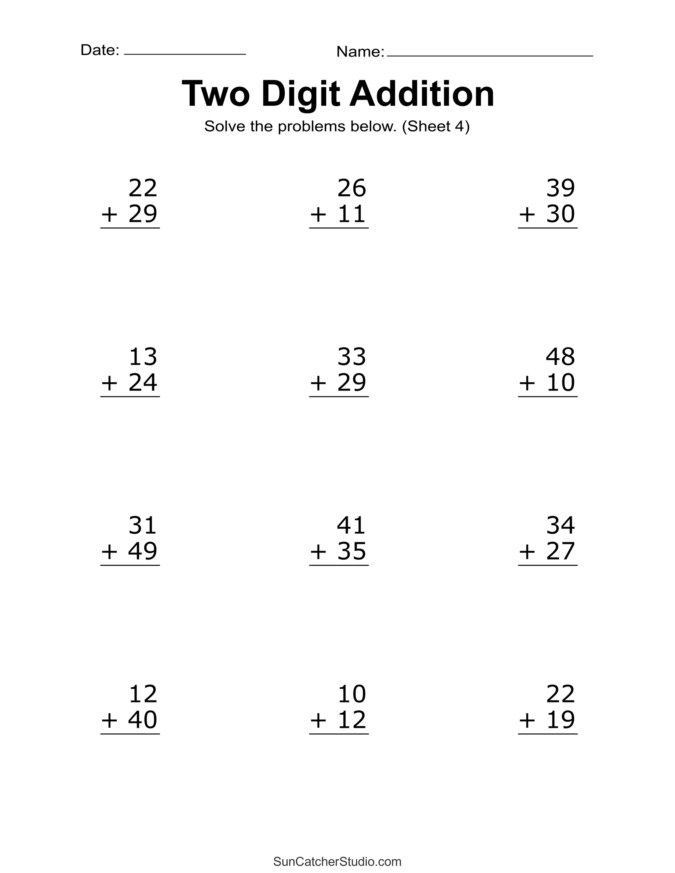 Two Digit Addition Worksheets (Printable 2-Digit Problems) – DIY ...