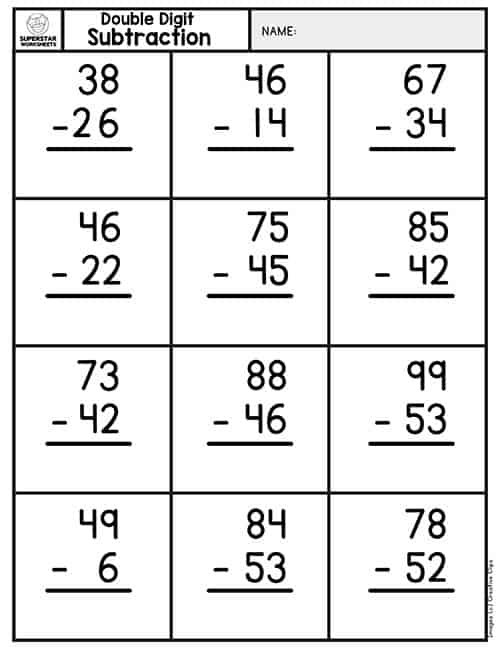 Subtracting 2 Digits Without Regrouping