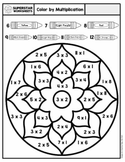 Multiplication Color By Number - Superstar Worksheets