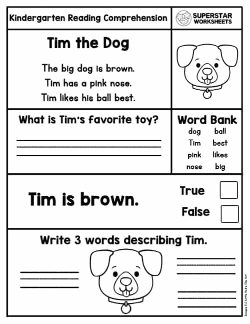 Kindergarten Reading Comprehension Worksheets - Superstar Worksheets