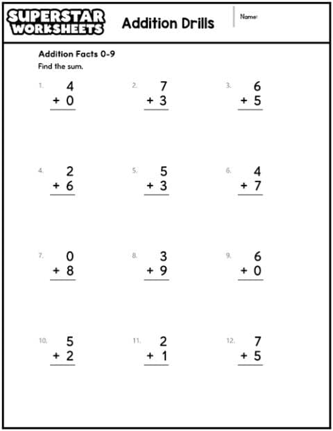 Addition Drills - Superstar Worksheets