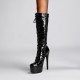 Black patent platform heels boots straps buckle