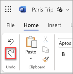 The Redo button in Microsoft Word for the web.