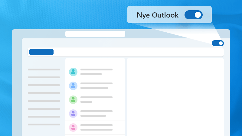 Illustrasjon av Outlook-vinduer som uthever ny Veksleknapp for Outlook