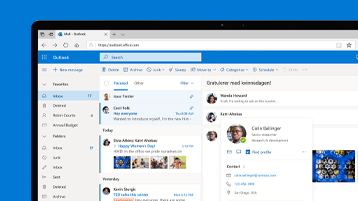 Skjermbilde av startskjermen for Outlook-nettappen