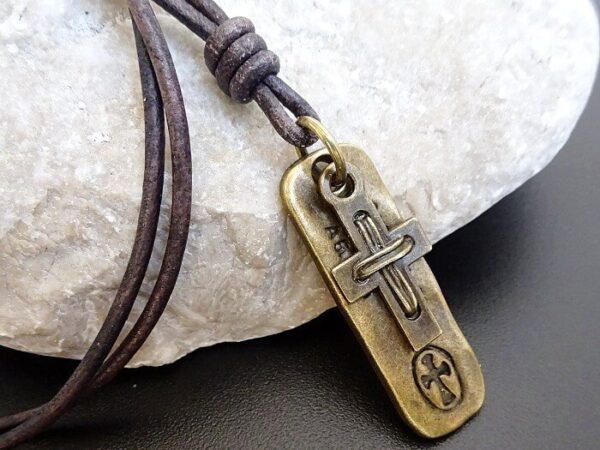 BURDEN OF PROOF MENS CROSS PENDANT ON LEATHER