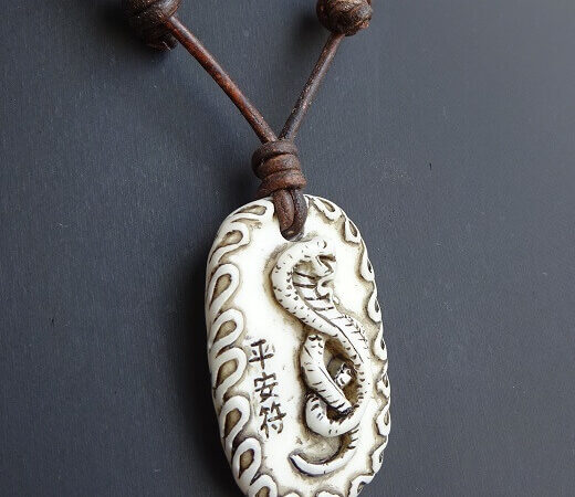 snake charm leather necklace antique brown leather 3