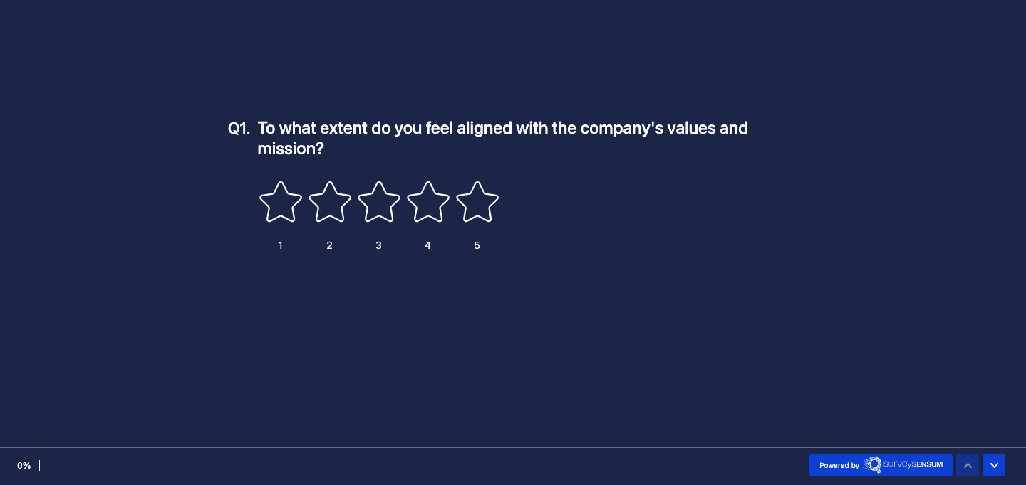 An image that shows a screenshot of a survey question asking “To what extent do you feel aligned with the company's values and mission?”