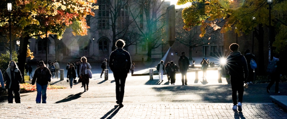 students walking on Red Square in the Fall