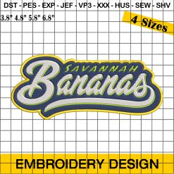 Savannah Bananas Wordmark Embroidery Design, Savannah Bananas Logo MLB Embroidery Digitizing