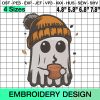 Cute Ghost Drinking Coffee Halloween Embroidery Design