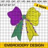 Mardi Gras Coquette Bead Bow Embroidery Design, Mardi Gras Bow Embroidery Design