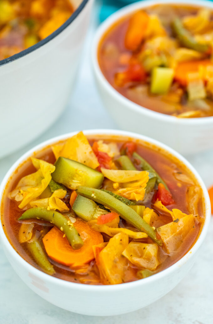 bowls of healthy cabbage soup