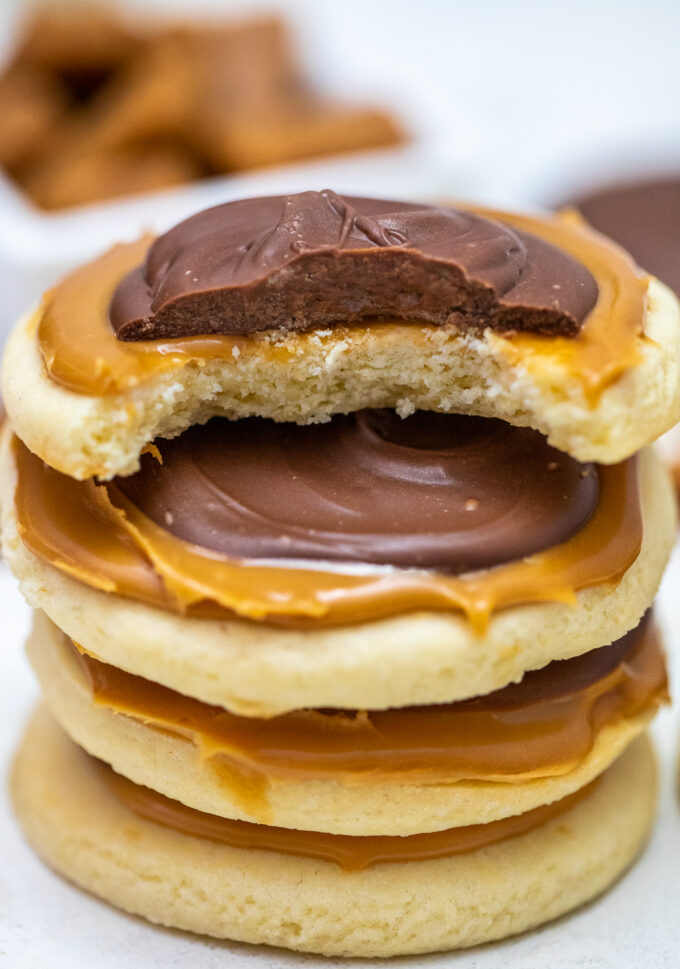 homemade twix cookies stacked