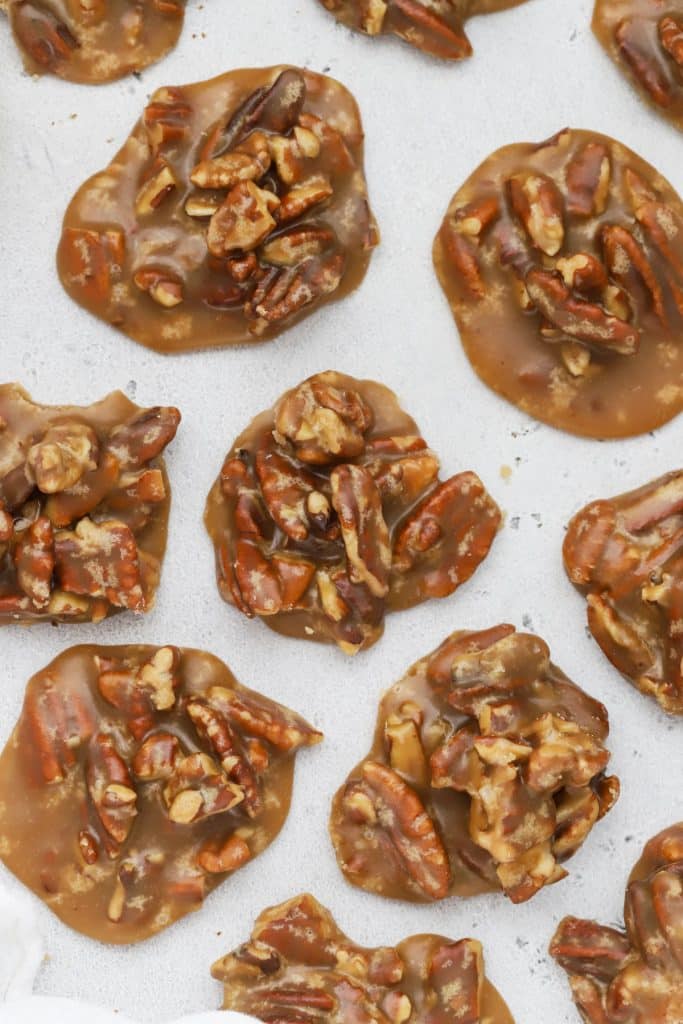 pecan pralines on a white background