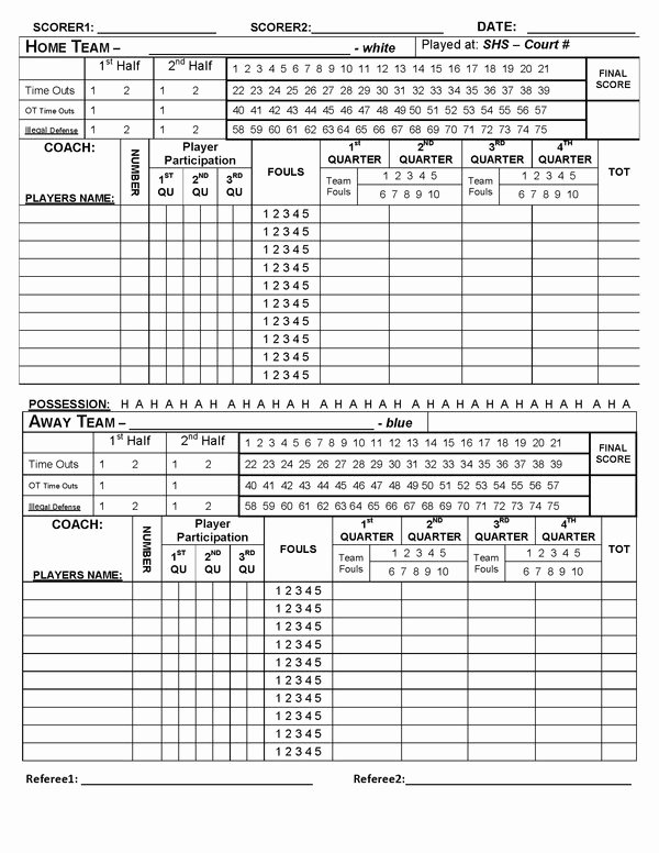 30 Score Sheets for Basketball | Example Document Template