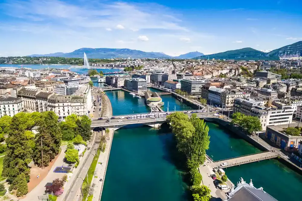 Aerial view of Leman Lake, Geneva City