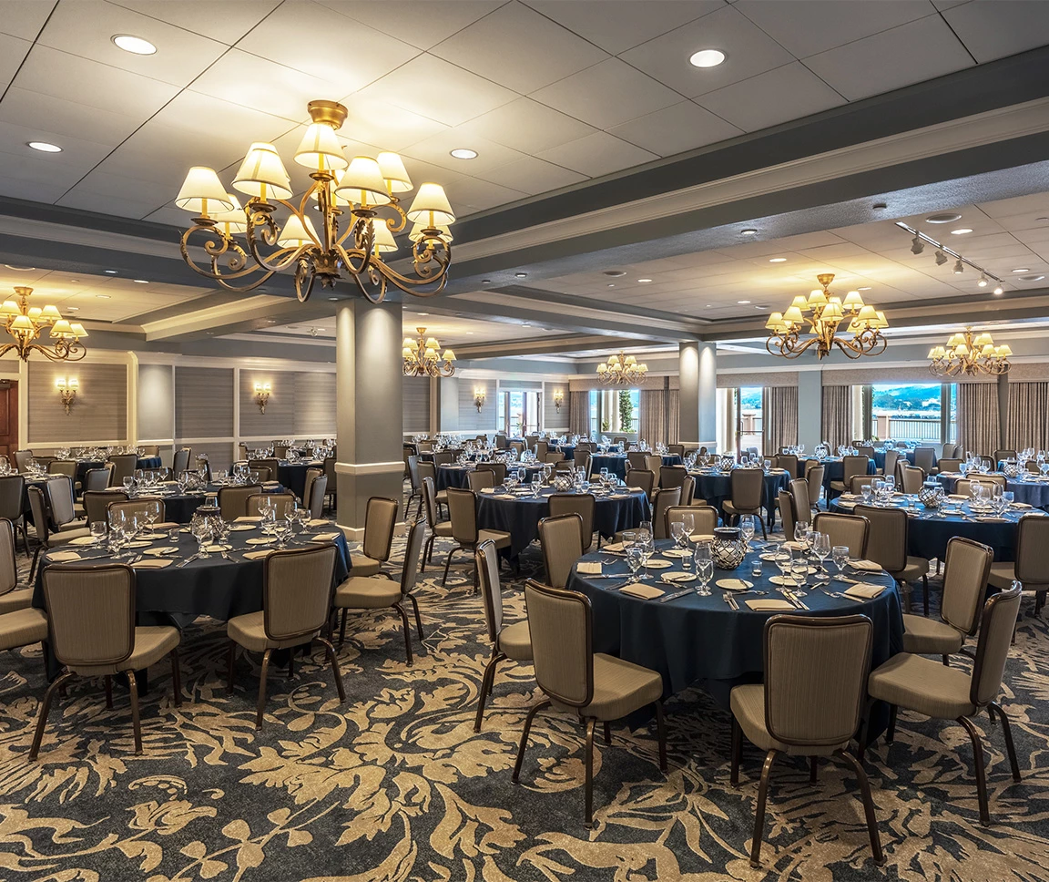 a room with tables and chairs