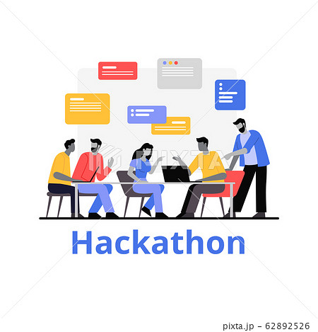 People working together hackathon vector flat illustration. Programmers work with data 62892526