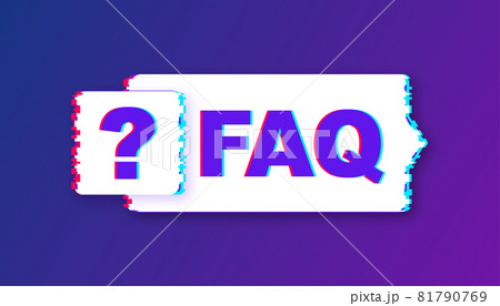 Frequently asked questions FAQ banner. Glitch icon. Computer with question icons. Vector illustration. 81790769