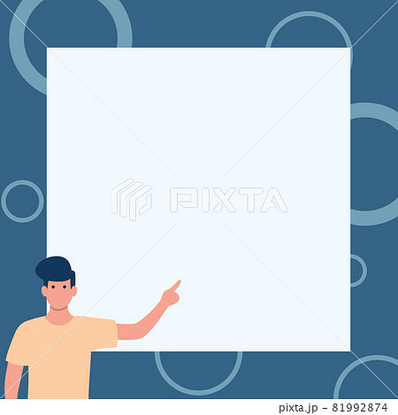 Gentleman Drawing Standing Pointing Finger In Blank Whiteboard. Man Design Stands Points Hand Empty Board Showing New Idea And Meaning. 81992874