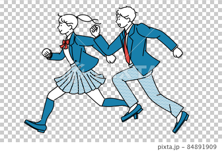 Simple illustrations of male and female students running in uniforms 84891909