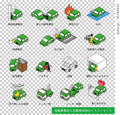 自動車事故と自動車保険関連のイラストセット 95784932