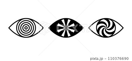 Eyes sign set. Vision outline symbol collection. Hypnosis eyeball concept pack. Watching or observing icon elements for poster, banner, brochure, leaflet, booklet, flyer. Vector illustration bundle 110376690