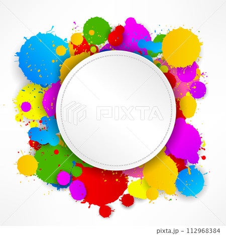 Round Gold Ring on Colorful Splashes Background, Vector Illustration 112968384