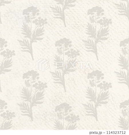 Cold press watercolor paper seamless pattern with blue tansy imprints. High quality art on textured paper. Hand drawn. Good for craft paper, wrapping paper, backgrounds, scrapbooking, wallpaper 114323712