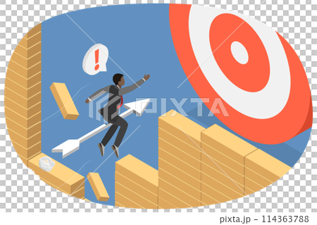 3D Isometric Flat  Conceptual Illustration of Achieving Goals, Breakthrough Obstacle or Problem 114363788