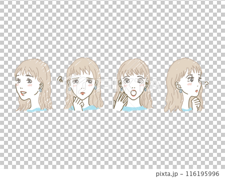 Hand-drawn female facial expressions set of 4 116195996