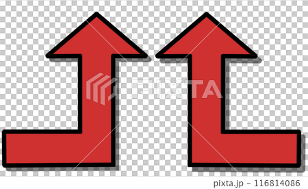90度に曲がる矢印（赤セット）（線画・影あり） 116814086