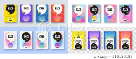 Poster templates design with quote, comma. Sale 30 percent off discount. Promotion price offer sign. Retail badge symbol. Sale poster frame message. Quotation offer bubbles. Comma text balloon. Vector 119180189