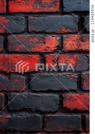 Textured brick wall with a mix of red and white bricks in a rustic design 119489556