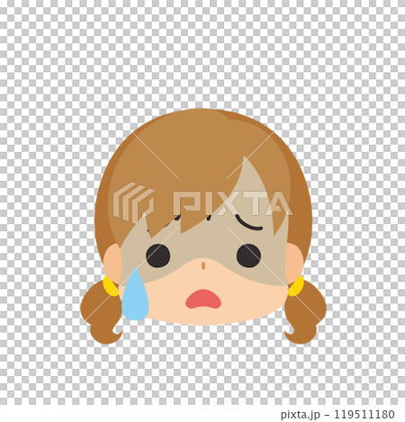 Emoticon illustration of a cute little girl with a cold sweat, icon, face, expression, white background, vector 119511180