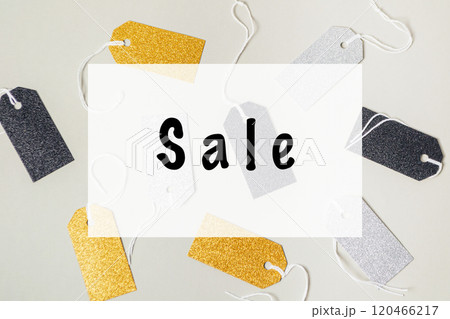 Bunch of tags with the word Sale written on them 120466217