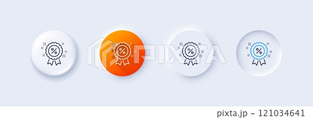 Discount award line icon. Neumorphic, Orange gradient, 3d pin buttons. Sale shopping medal sign. Clearance symbol. Line icons. Neumorphic buttons with outline signs. Vector 121034641