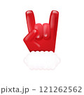 Santa Claus hand rock n roll hand icon isolated on white background. red Christmas Rock concert and party poster, banner, card design template. Funky Santa icon isolated 121262562