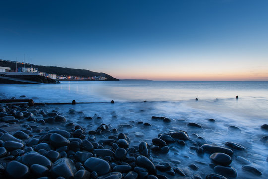 Sunset at westward Ho! in North devon, UK.