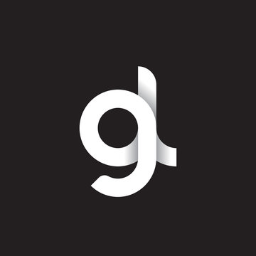 Initial lowercase letter gl, linked circle rounded logo with shadow gradient, white color on black background