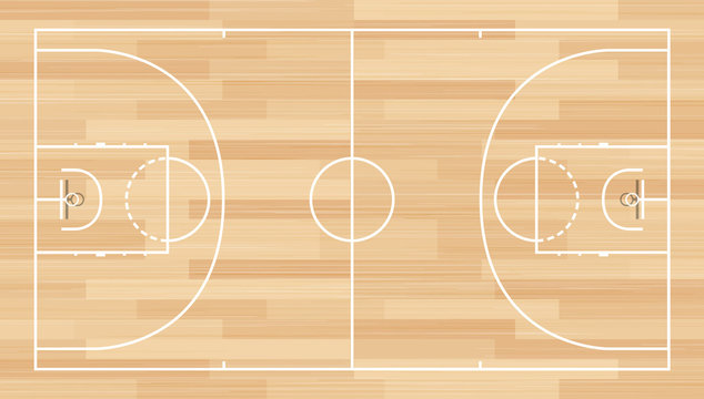 Realistic Vector Basketball Court. Basketball court on top.