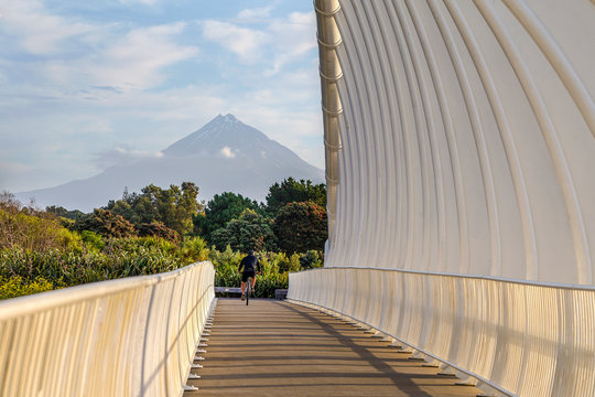 View of Te Rewa Rewa bridge and Mt Taranaki on the background, New Zealand