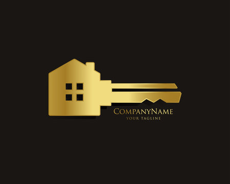 Elegant Key House Logo Design, Real Estate Logo Icon Symbol Design Vector Template