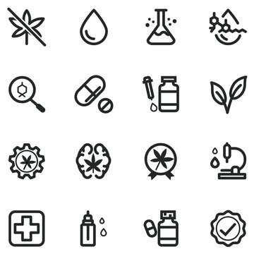 Set of cannabis for medical outline vector, CBD THC symbol collection.