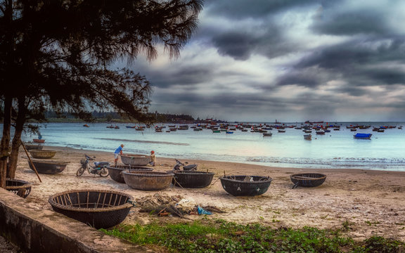 old fishing boat on the beach at Dah Nang, Vietnam