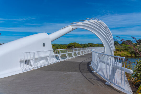 Mt. Taranaki viewed through Te Rewa Rewa bridge at New Plymouth, New Zealand