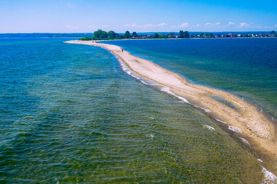 Rewa, Poland. Aerial view of Isthmus Rewski in summer at the Baltic Sea in Rewa, Pomeranian voivodship, Poland.