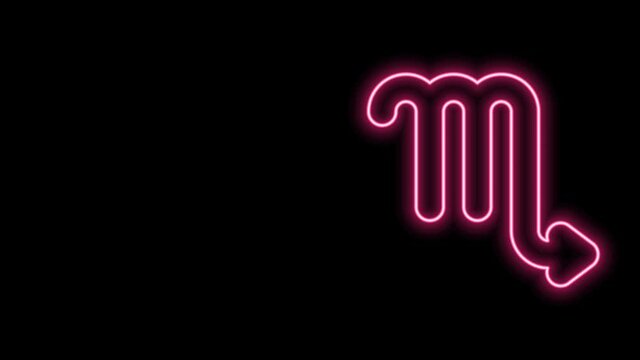 Glowing neon line Scorpio zodiac sign icon isolated on black background. Astrological horoscope collection. 4K Video motion graphic animation