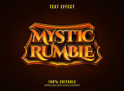 fantasy golden mystic rumble medieval rpg game logo text effect with frame border